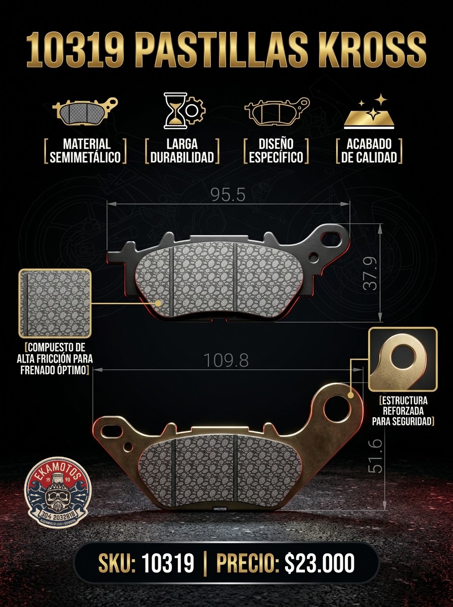 10319 PASTILLAS KROSS CRIPTON 115 - Código SKU 10319 - Repuesto Moto EKAMOTO