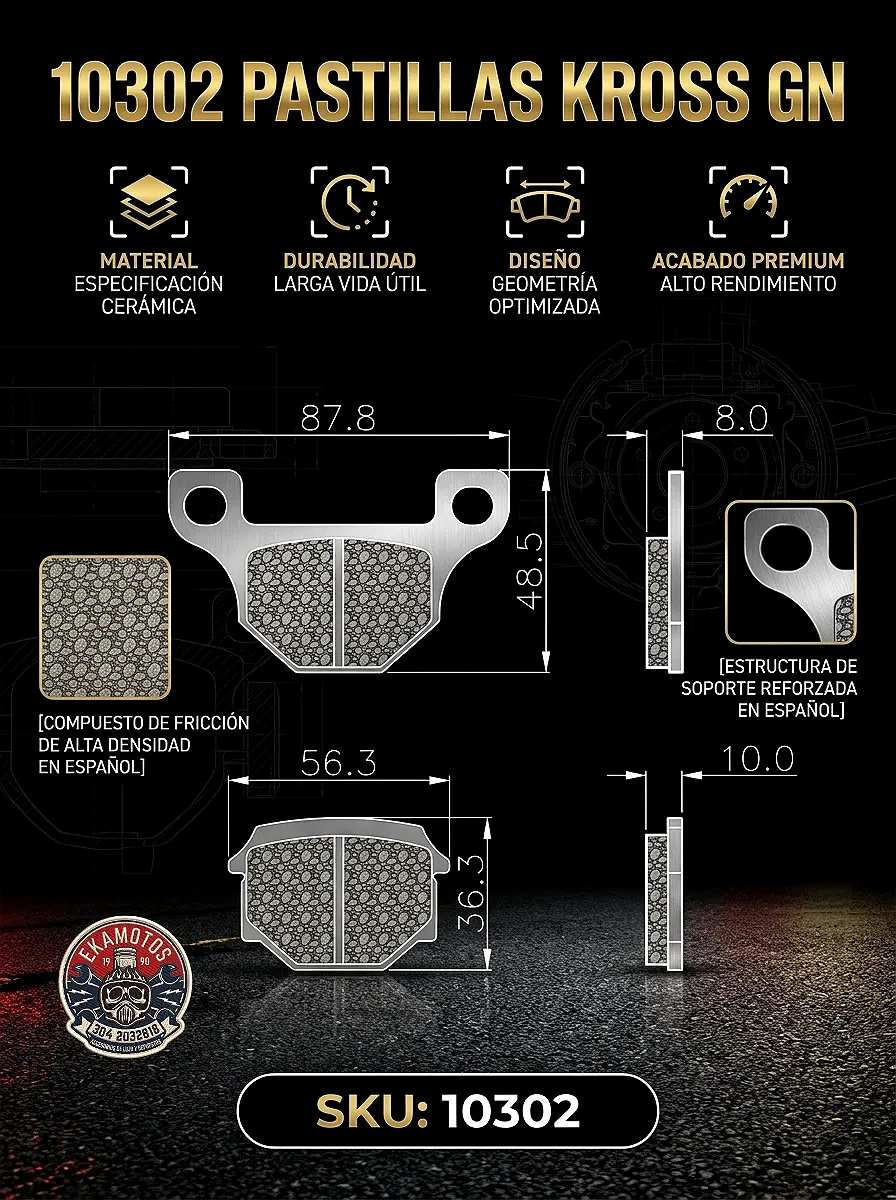 10302 PASTILLAS KROSS GN - Código SKU 10302 - Repuesto Moto EKAMOTO
