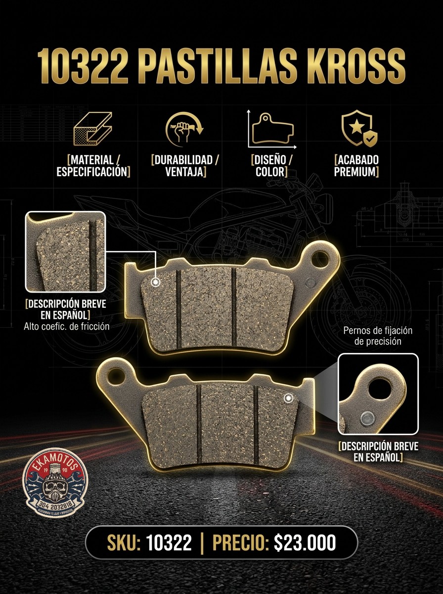 10322 PASTILLAS KROSS NS 200 TRASERA - Código SKU 10322 - Repuesto Moto EKAMOTO