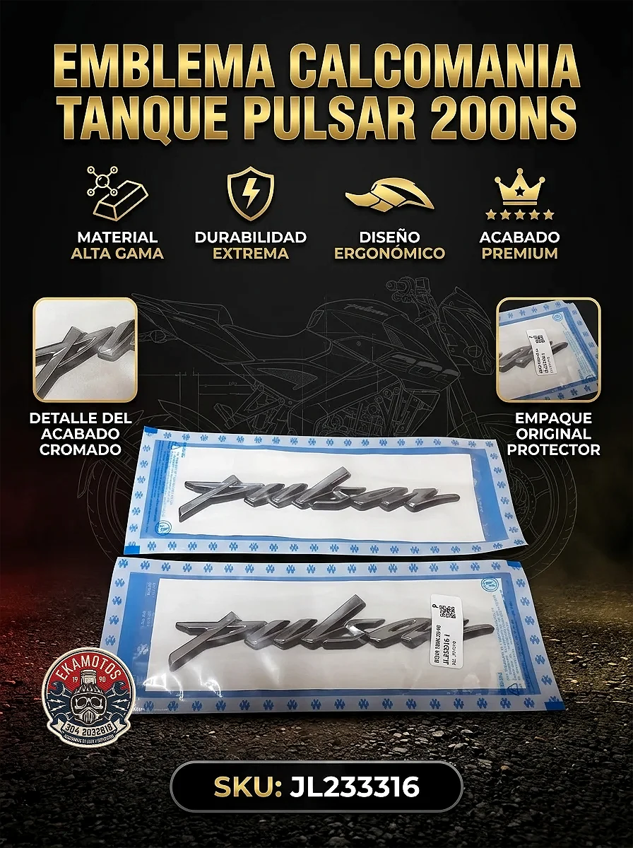 EMBLEMA CALCOMANIA TANQUE PULSAR 200NS - Código SKU JL233316 - Repuesto Moto EKAMOTO